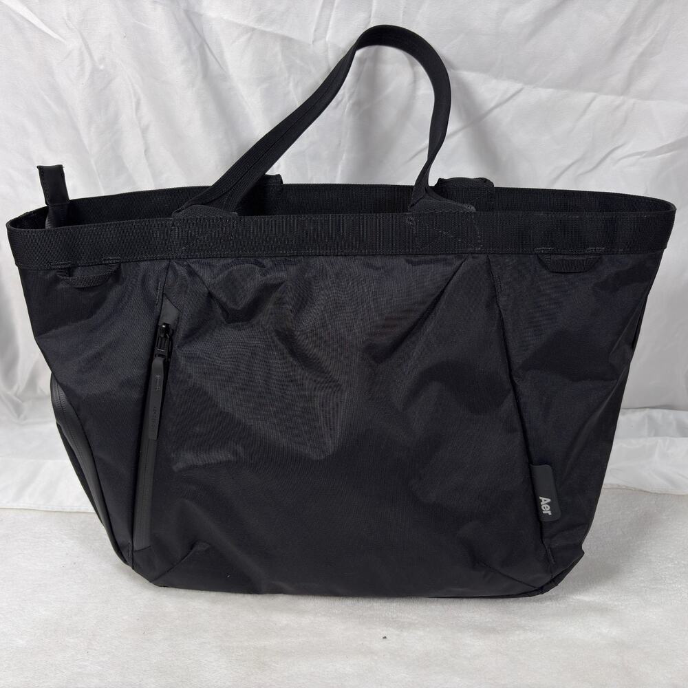 Aer Black Nylon Tote Bag Orange Interior Zip Top Travel Work